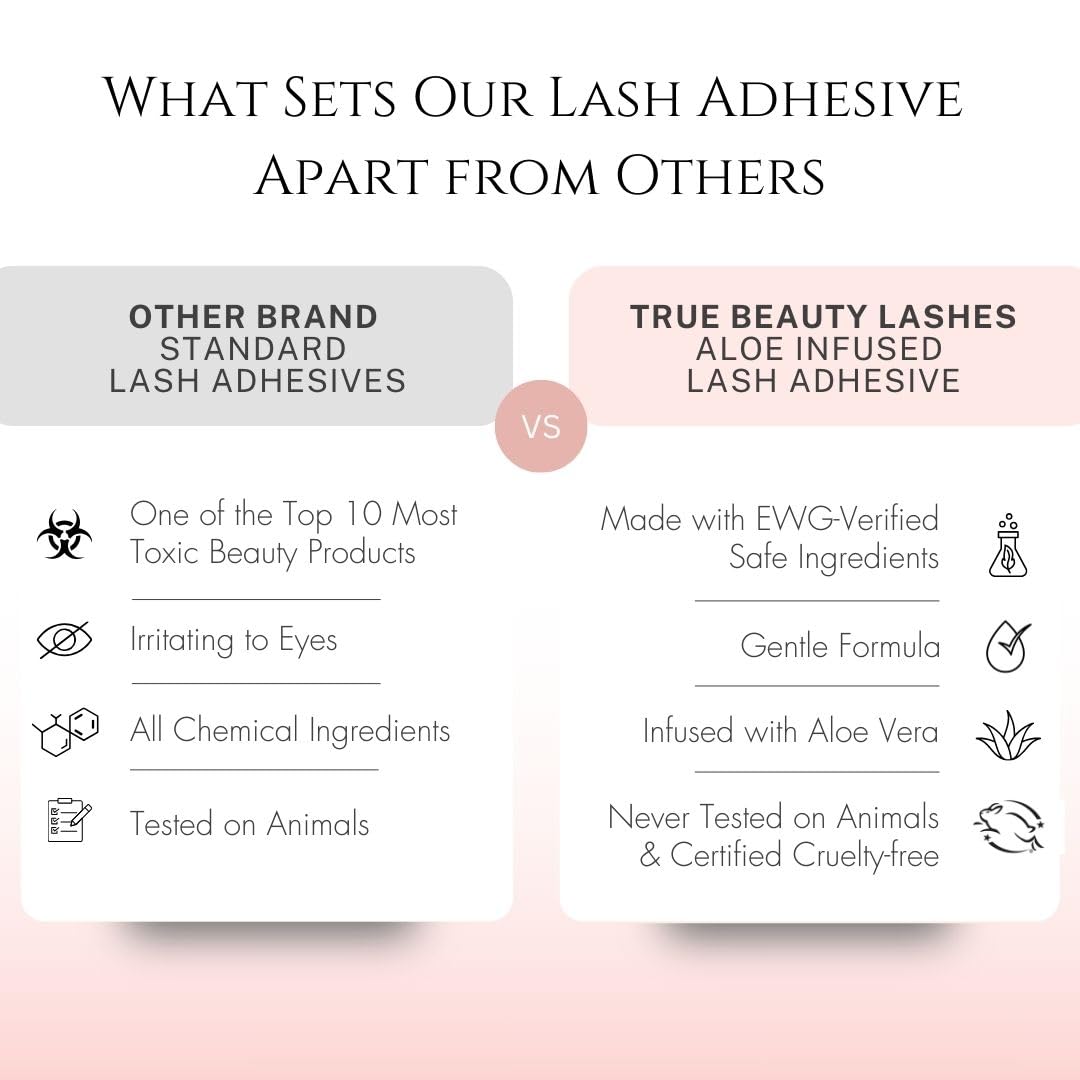 Close-up of clear-drying lash glue showing natural look from True Beauty Lashes.