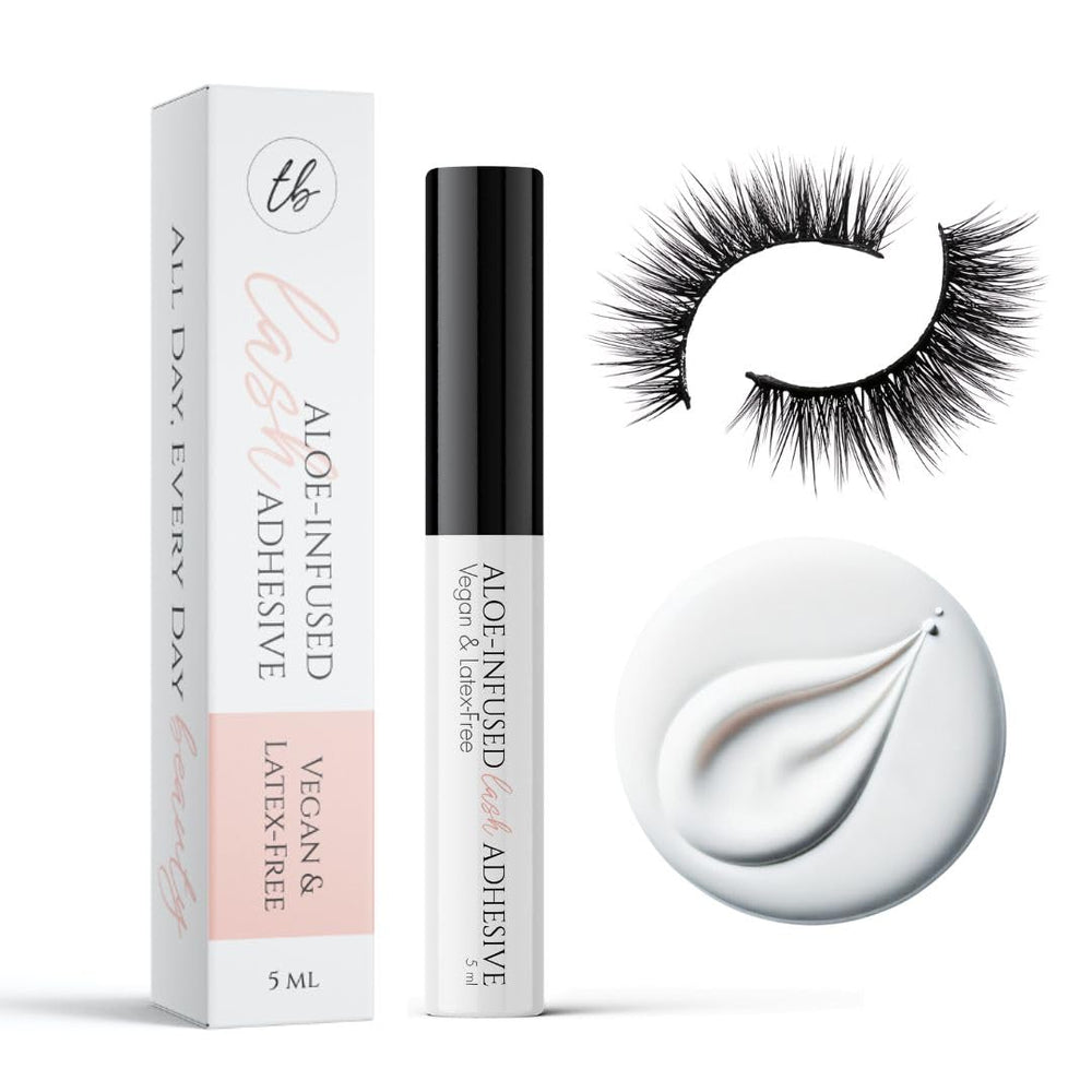 True Beauty Lashes lash glue bottle demonstrates gentle formula for precise application.