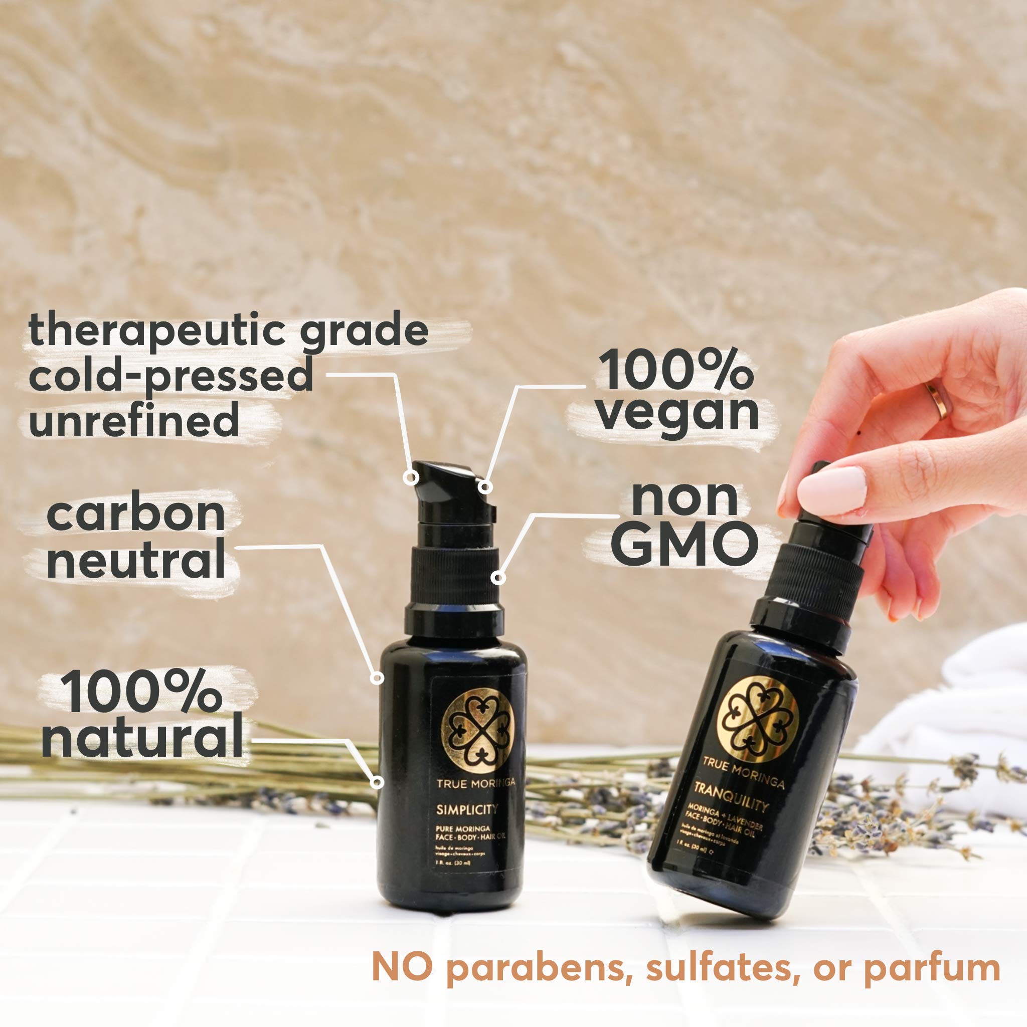 True Moringa Oil for face application demonstrates quick-absorbing hydration