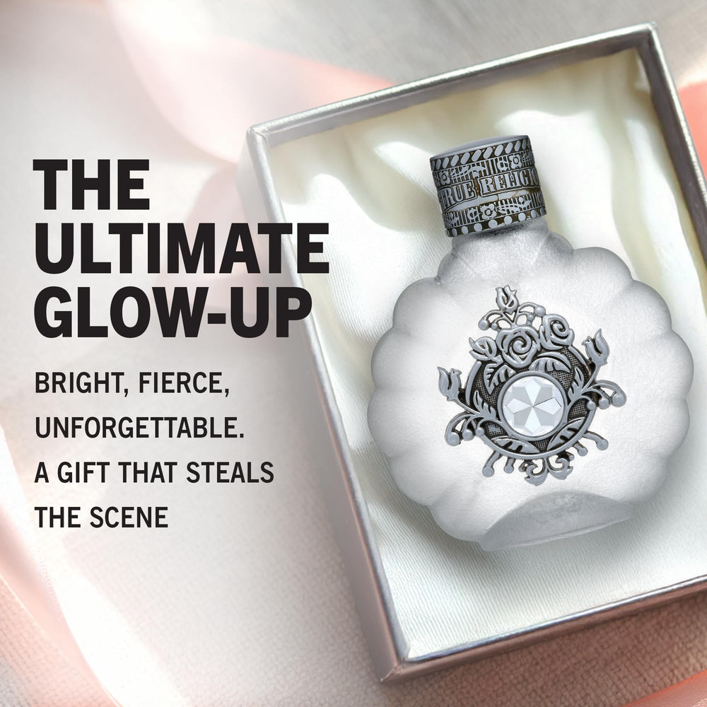 True Religion wearer applying perfume suggests versatile daily-use and long-lasting scent.