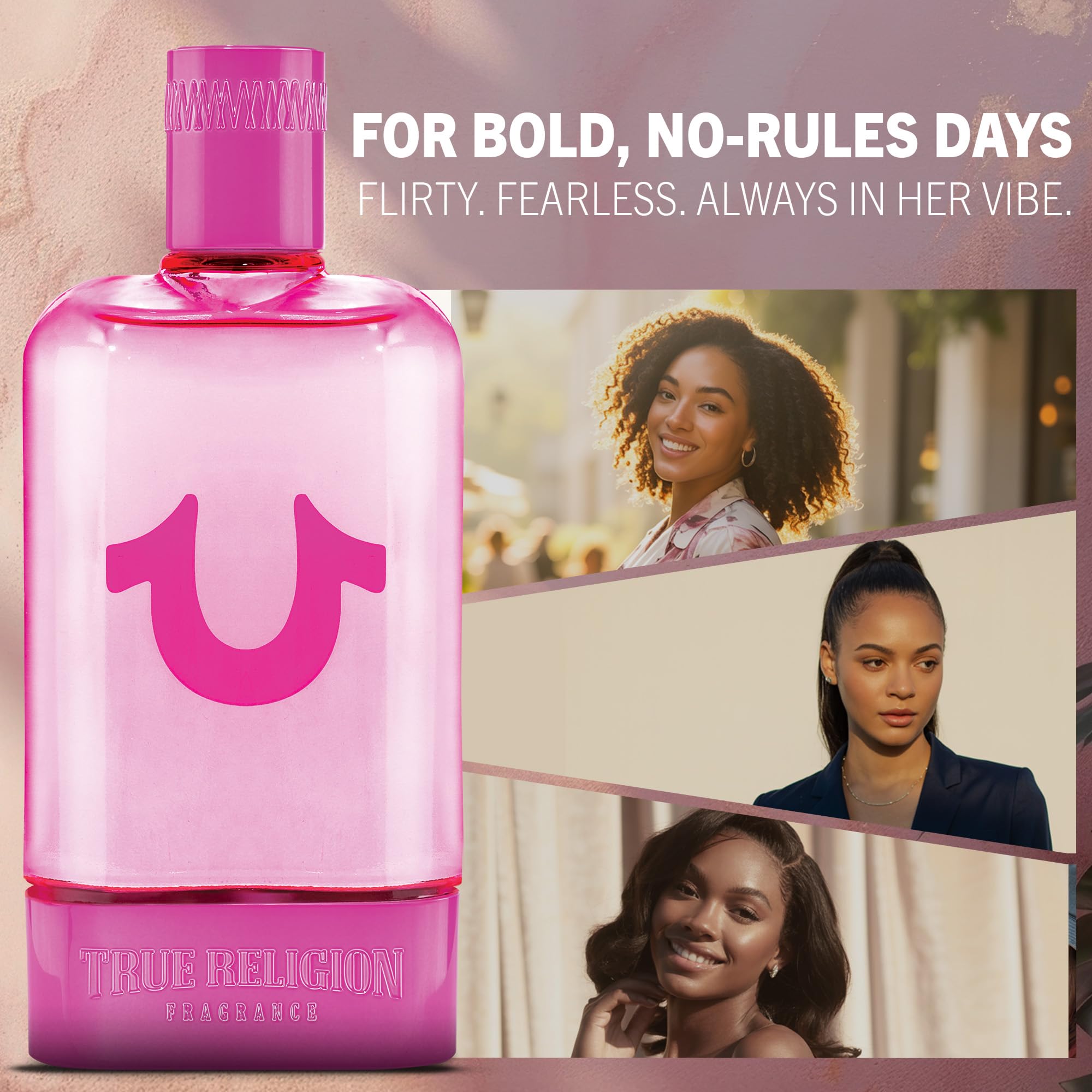 True Religion Fragrance for Women floral notes close-up highlighting romantic heart layers.