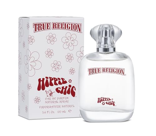 Closeup of True Religion Hippie Chic atomizer highlighting long-wear fragrance for all-day confidence.