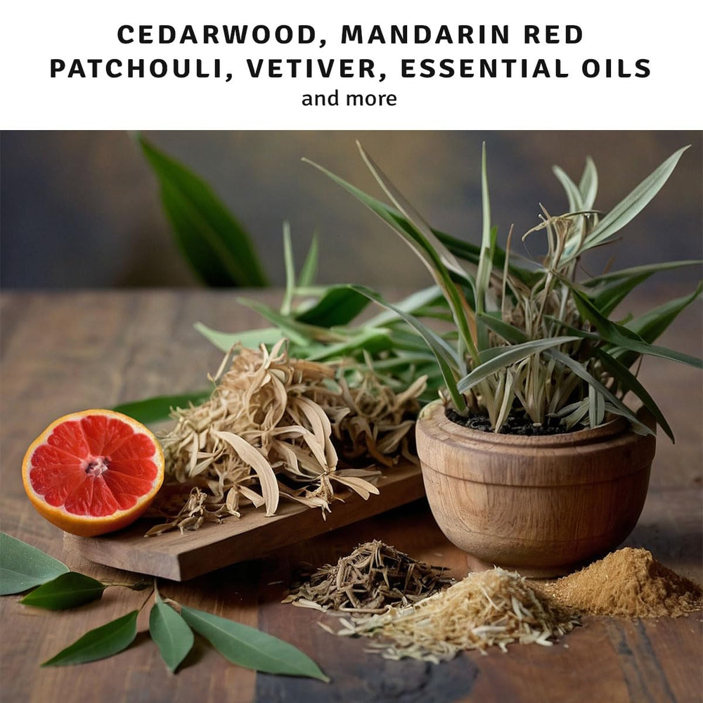Herban Cowboy True West cedar-patchouli note spotlight suggests earthy masculine fragrance notes.