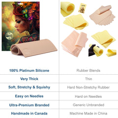 TrueSkin Platinum double-sided tattoo skin enables practice on two surfaces.