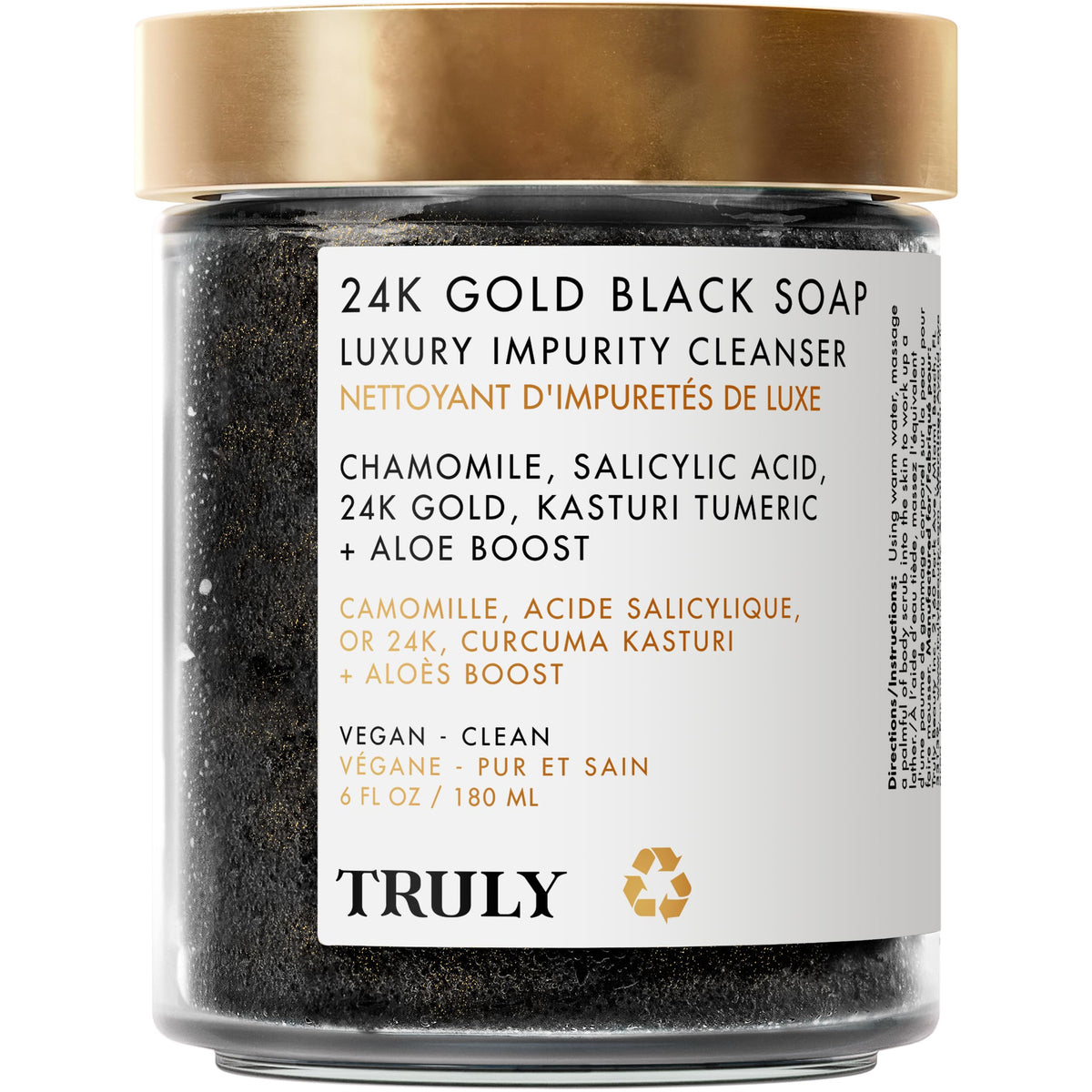 Truly 24K Gold Black Soap bottle offering a luxe cleanse for purified, refined pores