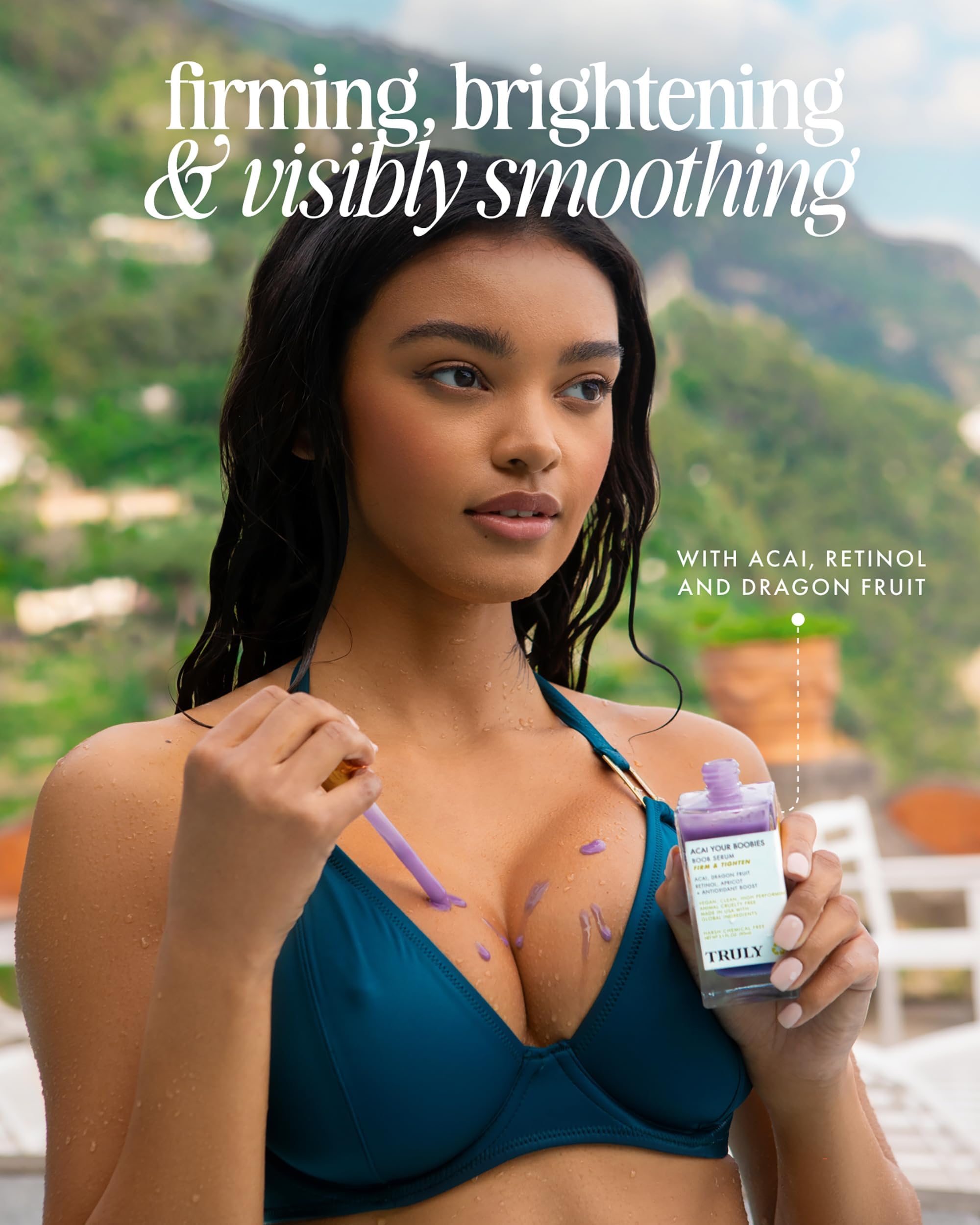 Truly Beauty Acai Your Boobies serum application demonstrates quick absorption for daily use