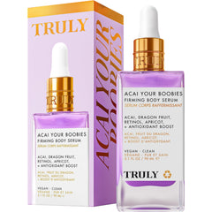 Truly Beauty Acai Your Boobies serum bottle shows a sleek design for smoother skin texture
