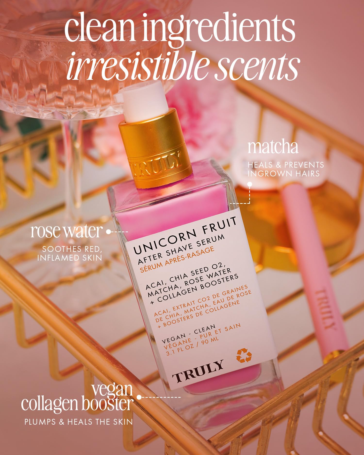 Truly Beauty Unicorn Fruit After Shave Serum acai-glow close-up communicates antioxidant nourishment.