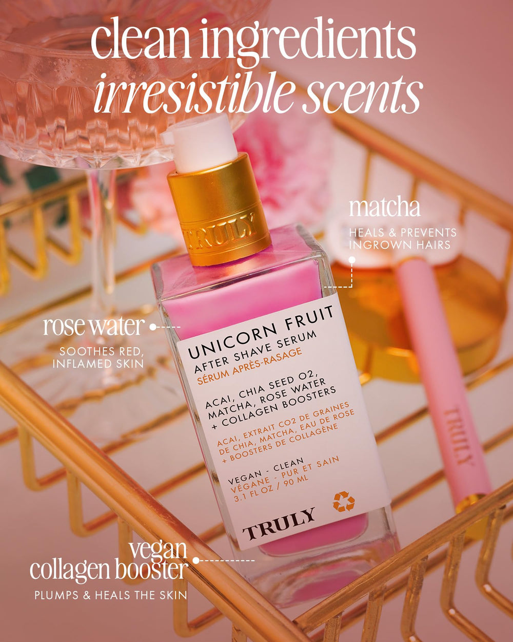 Truly Beauty Unicorn Fruit After Shave Serum acai-glow close-up communicates antioxidant nourishment.