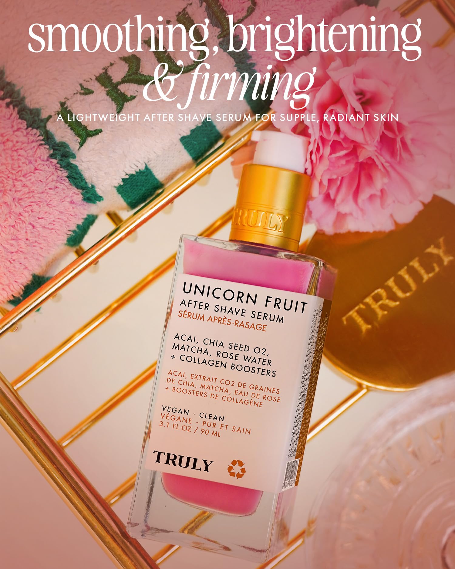 Truly Beauty Unicorn Fruit After Shave Serum application close-up demonstrates quick absorption and soothing post-shave comfort.