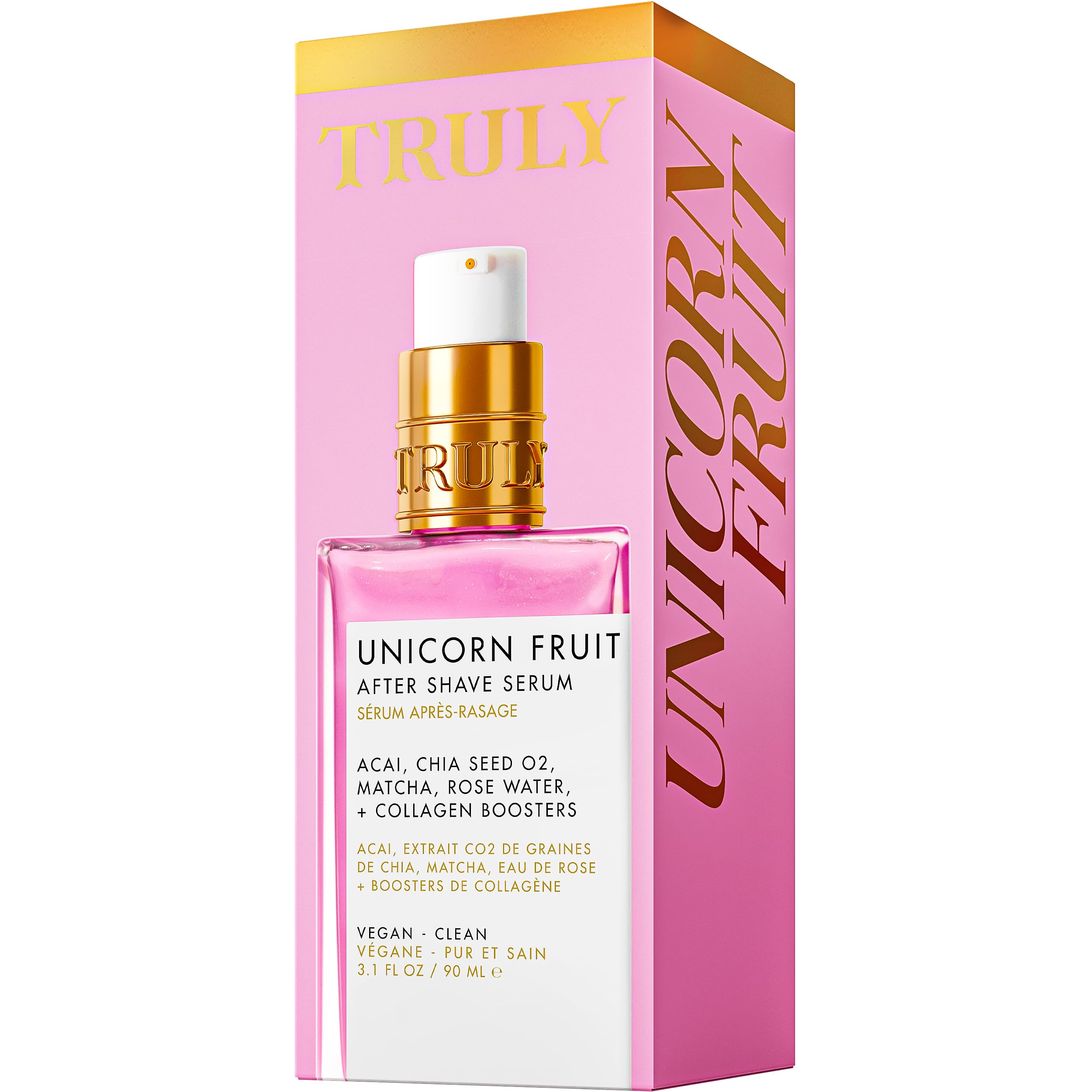 Truly Beauty Unicorn Fruit After Shave Serum packaging displays eco-friendly design.