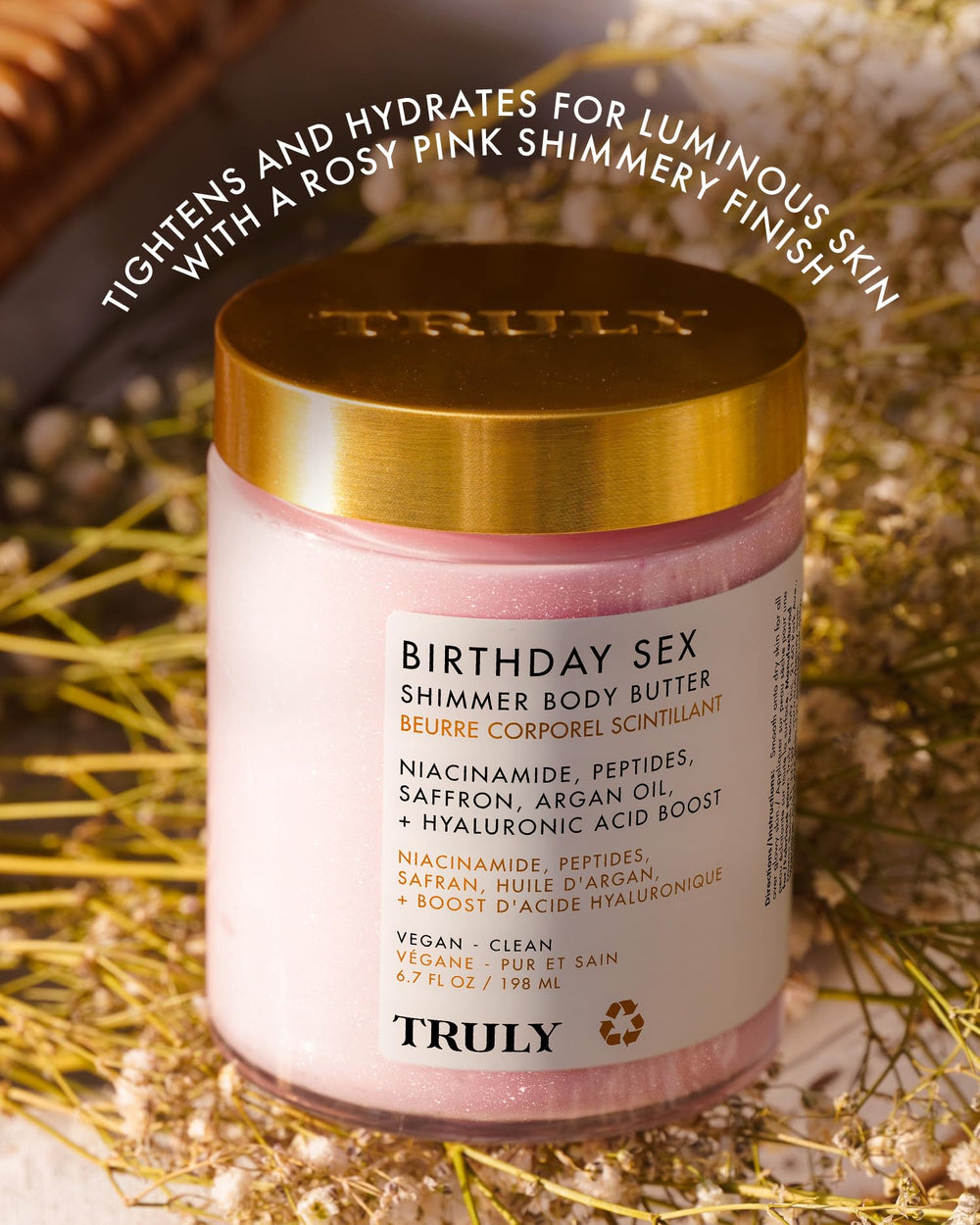 Truly Birthday Sex Shimmer Butter peptide texture suggesting firm-looking skin.