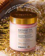 Truly Birthday Sex Shimmer Butter peptide texture suggesting firm-looking skin.