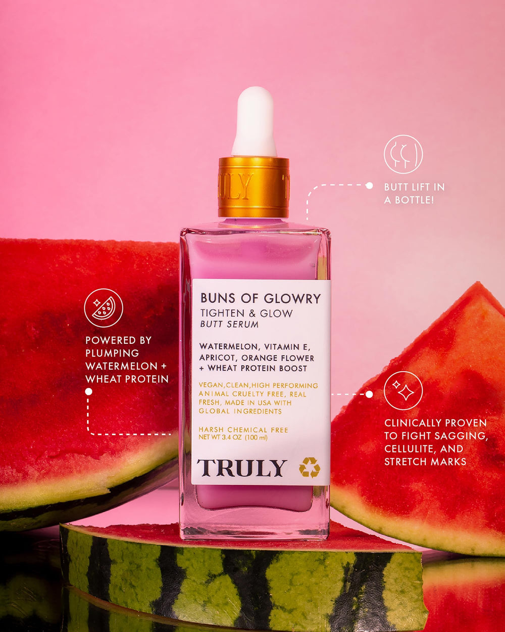Truly Buns Glowry serum texture close-up highlights lightweight feel.