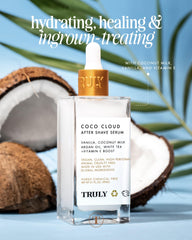 Truly Coco Cloud serum cooling gel applied to skin for calm post-shave relief