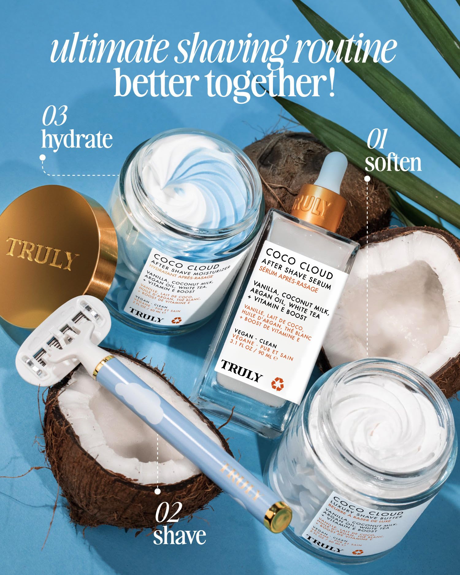 Truly Coco Cloud shave butter jar close-up shows creamy texture for hydration.