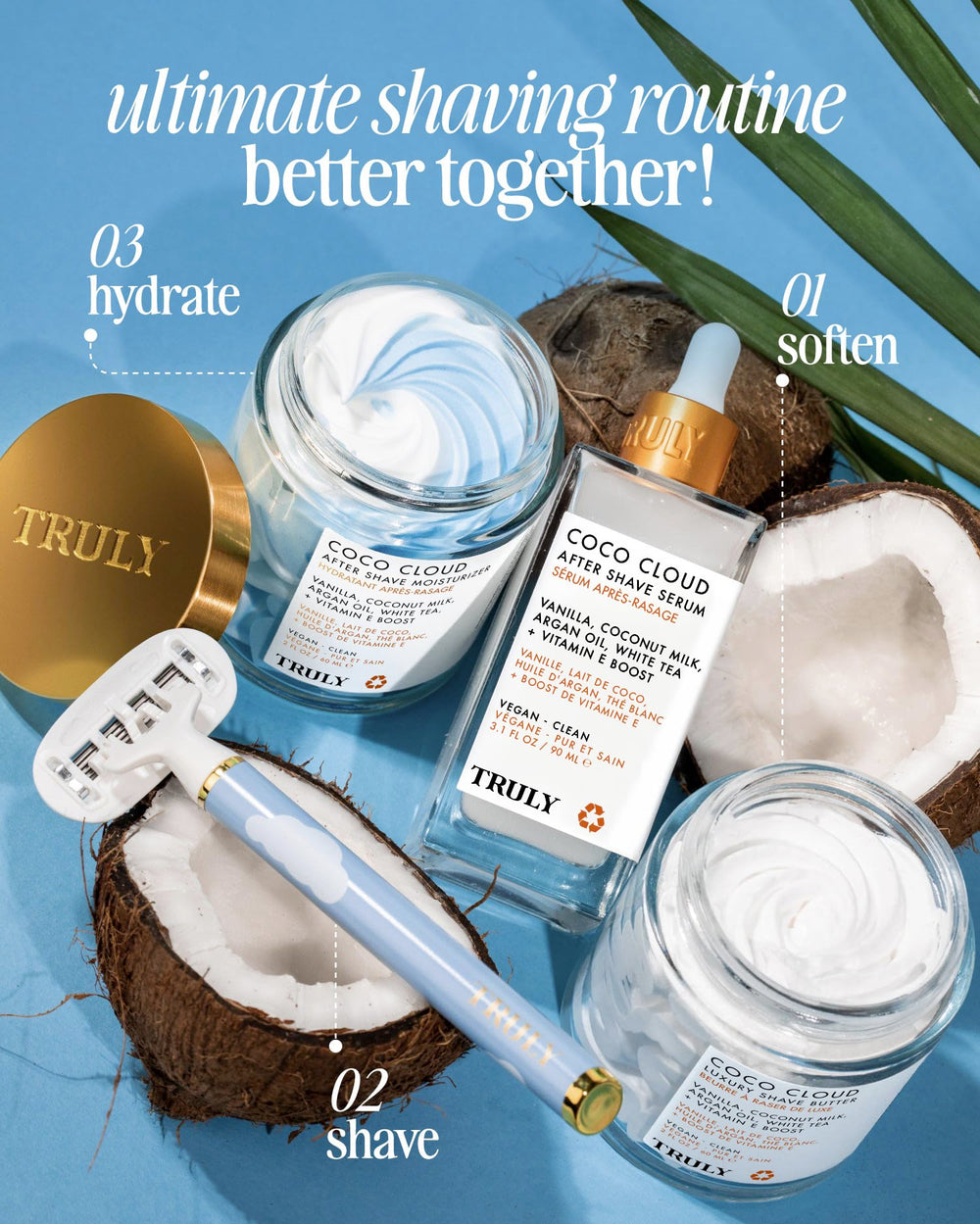 Truly Coco Cloud shave butter jar close-up shows creamy texture for hydration.