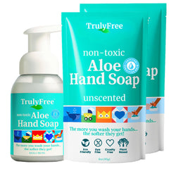 Truly Free Aloe Unscented Hand Soap dispenser pump for gentle cleansing and reduced waste