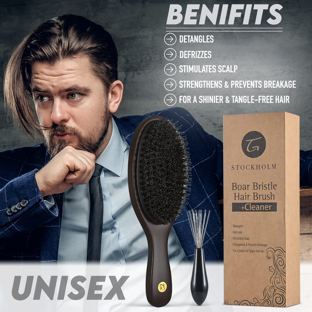 TRULY GENUINE STOCKHOLM hairbrush frizz-control closeup helps smooth curly, frizzy hair.