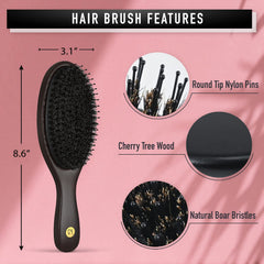 TRULY GENUINE STOCKHOLM mixed-bristles detangling closeup promotes gentle detangling for thick hair.