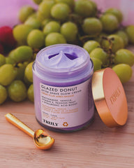 Truly Glazed Donut After Shave Glow Cream label closeup highlights vanilla scent and ingredients.