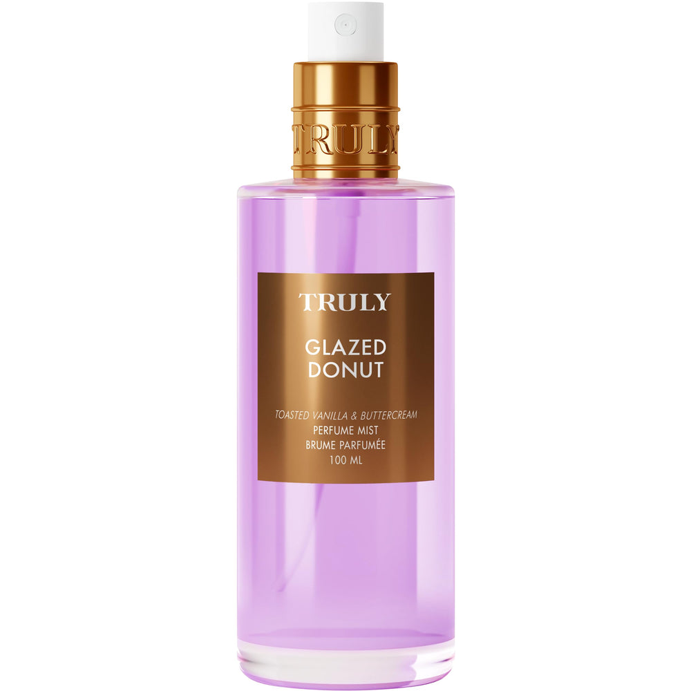 Truly Glazed Donut packaging box highlights easy to store summer essential fragrance.