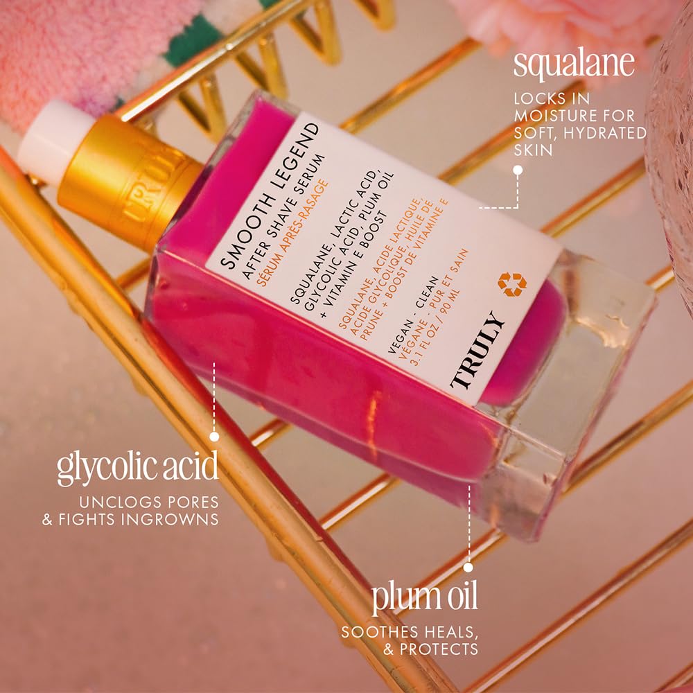 Truly Smooth Legend serum texture closeup reveals a lightweight, silky formula.