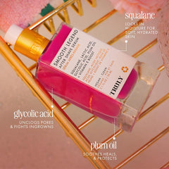 Truly Smooth Legend serum texture closeup reveals a lightweight, silky formula.