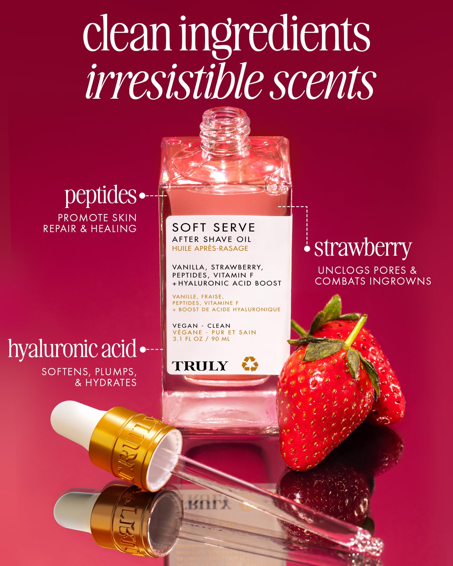 Truly Soft Serve Strawberry Vanilla Scent suggesting a soothing fragrance.