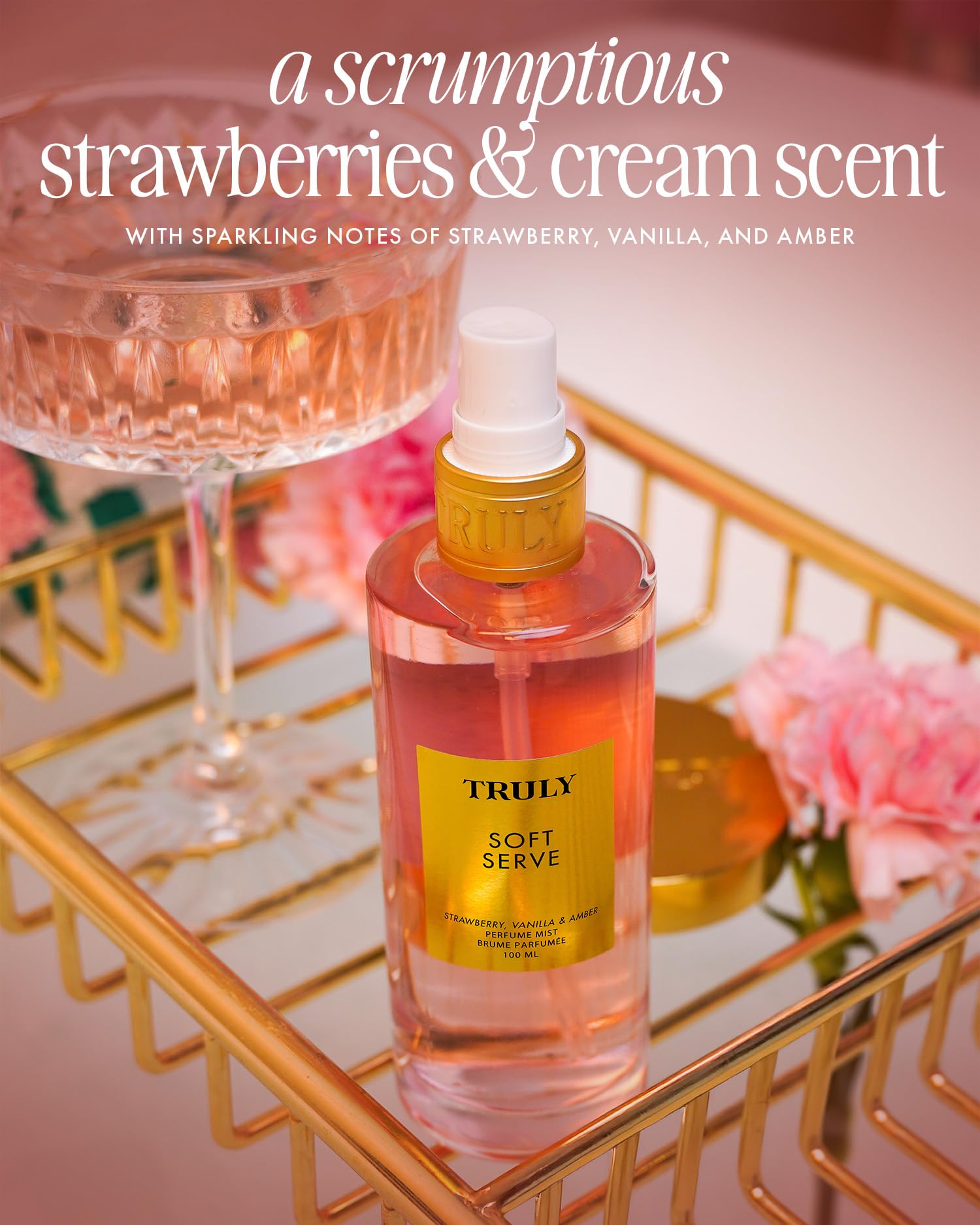 Truly Soft Serve Perfume Mist spray demonstrates easy, quick refresh for sunny days.