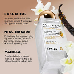 Truly Vanilla Baby Luxury Body Oil texture shown for luxurious nourishment