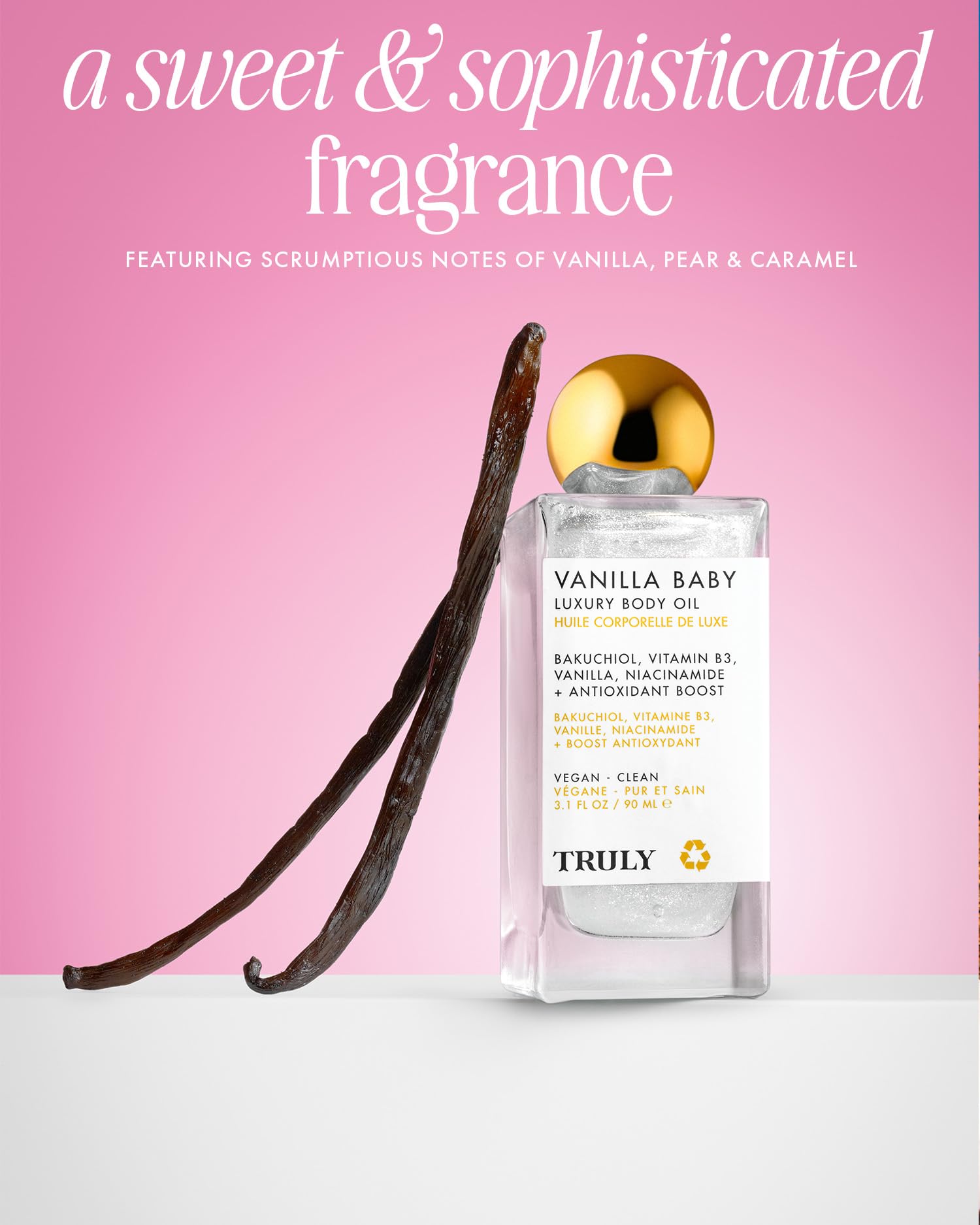 Truly Vanilla Baby Luxury Body Oil finished skin with hydrated softness