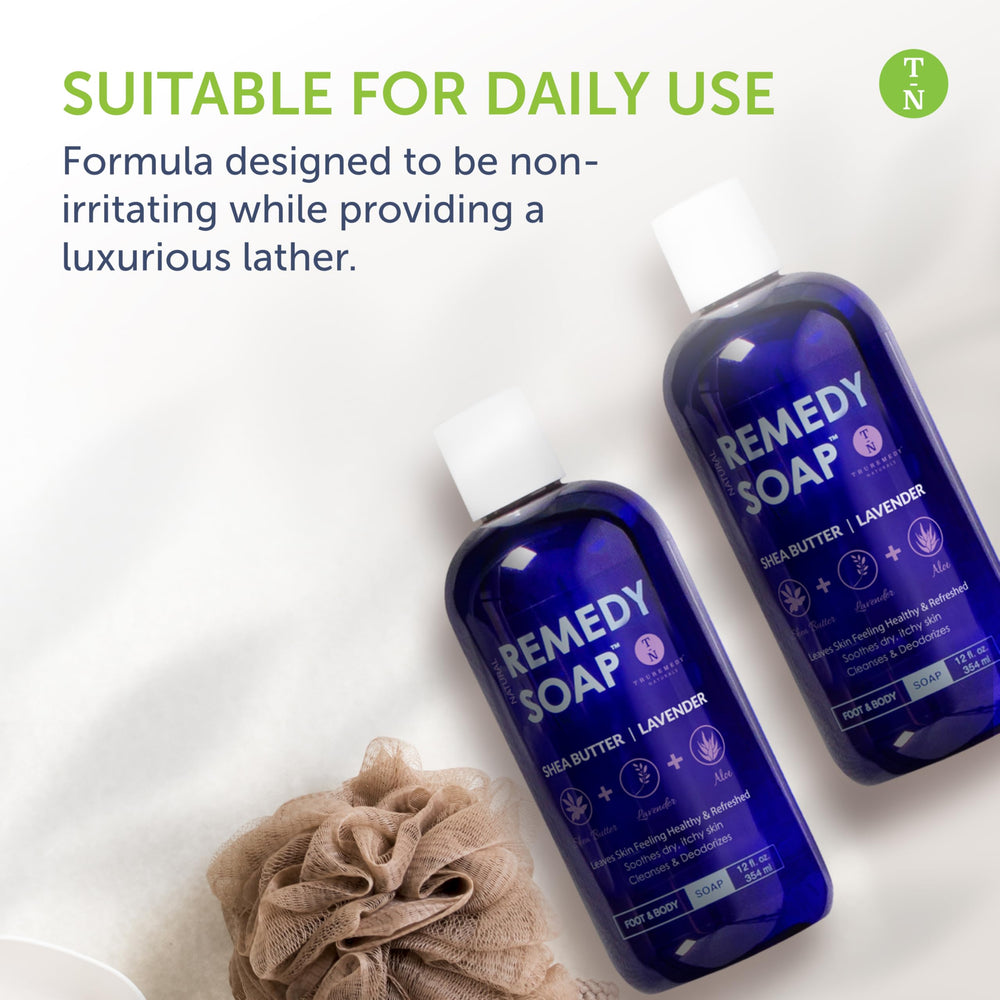 Truremedy Naturals body wash texture close-up reveals creamy lather and moisturizing feel.