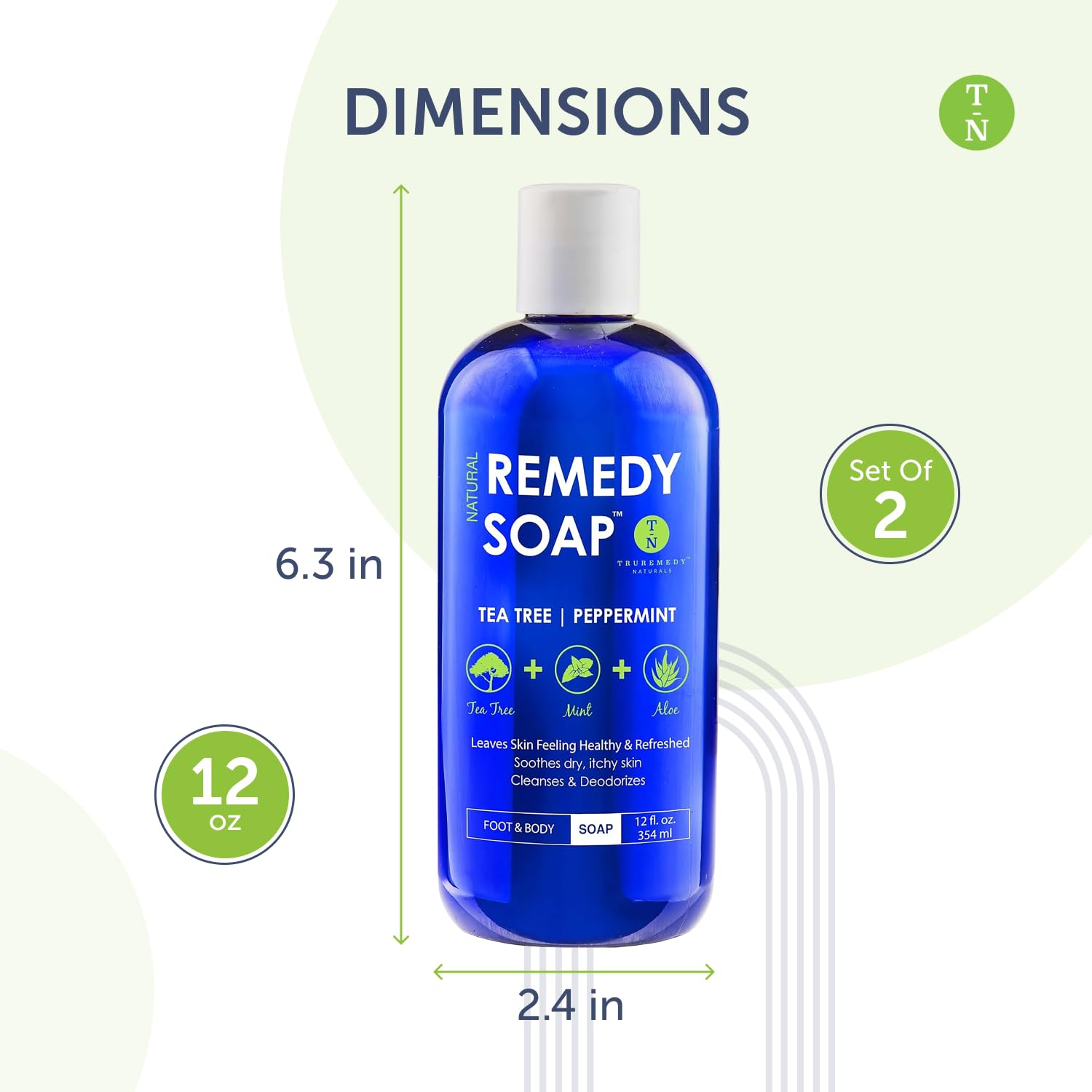 Truremedy Naturals Tea Tree Body Wash ingredients highlight soothing aloe and peppermint oils.