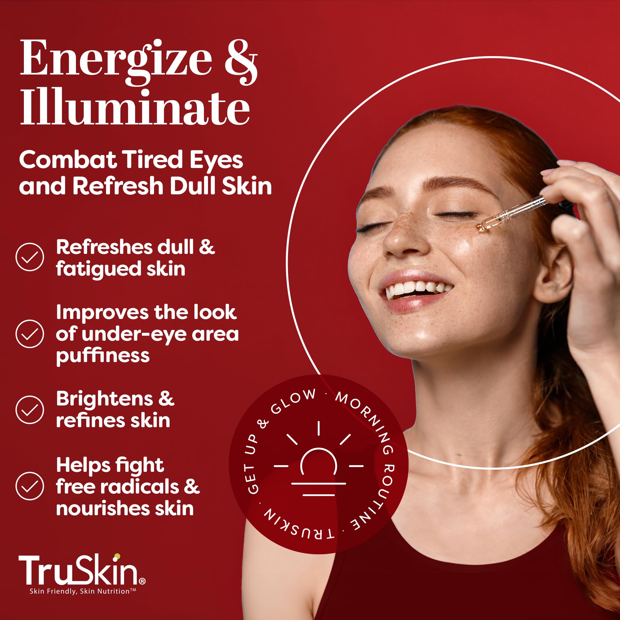 TruSkin caffeine serum texture spreading evenly with a non-greasy finish.
