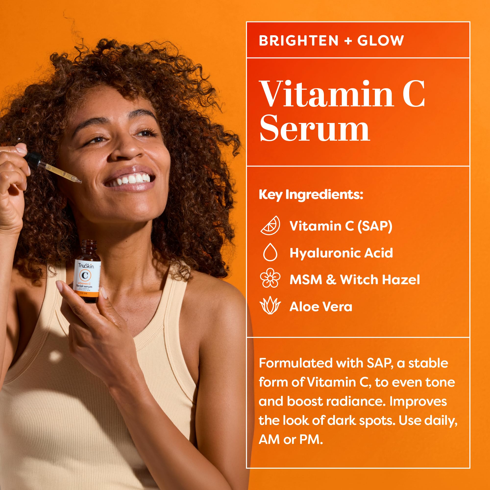 TruSkin daytime routine scene shows a morning glow with SPF-friendly skincare