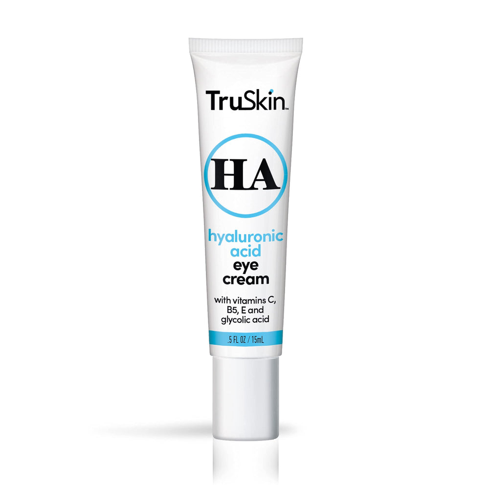 TruSkin eye cream application dot on finger demonstrating gentle under-eye care.