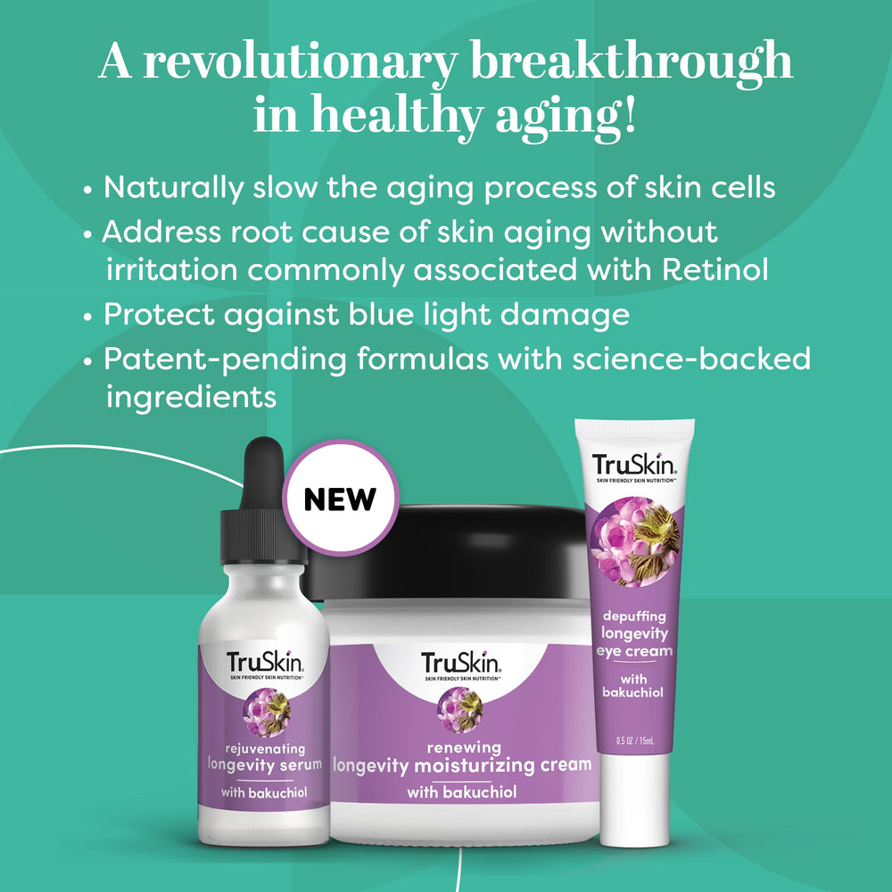 TruSkin Longevity Eye Cream being dabbed gently as part of daily routine.
