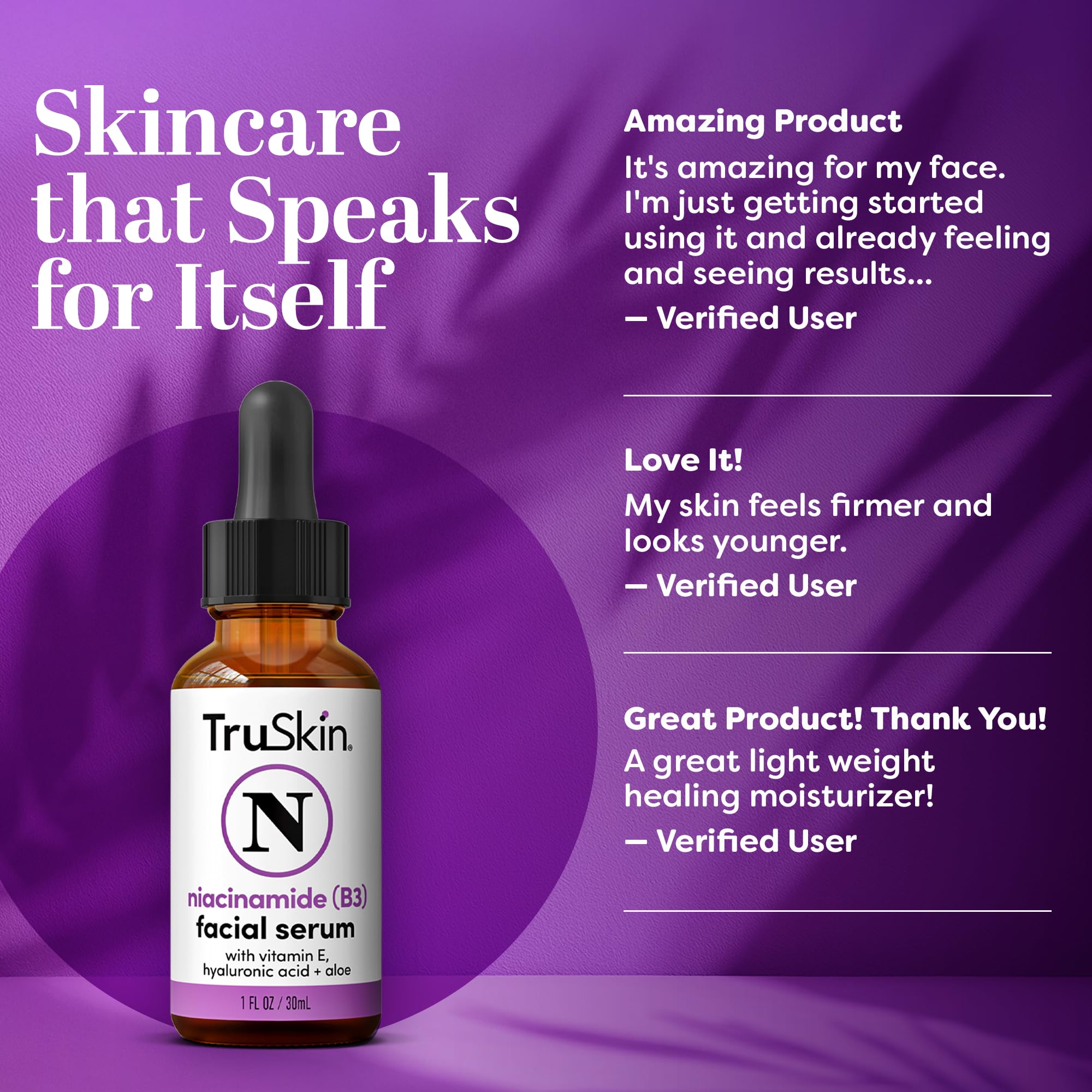 TruSkin niacinamide serum application routine in-use shot suggests quick, non-greasy absorption