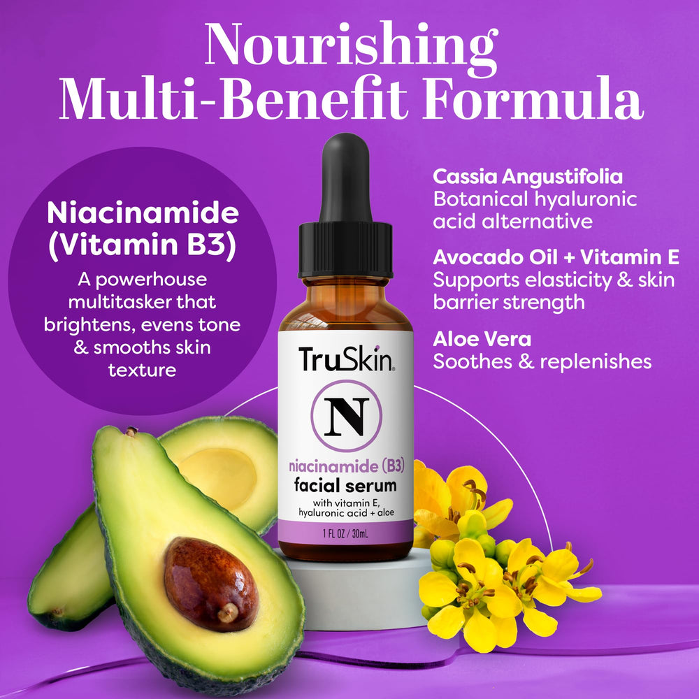 TruSkin niacinamide serum droplets on hand show lightweight hydration for daily use