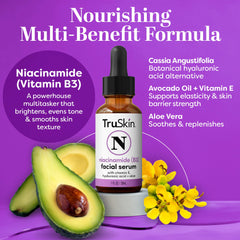 TruSkin niacinamide serum droplets on hand show lightweight hydration for daily use