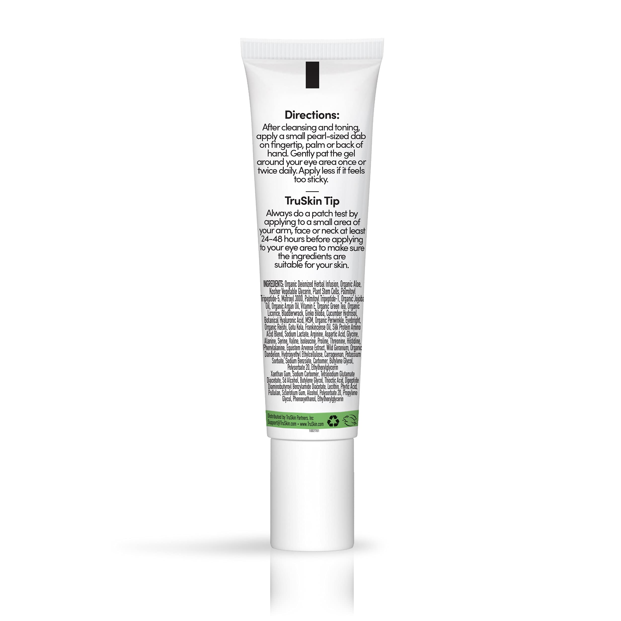 TruSkin Peptide Eye Gel cruelty-free label signals ethical skincare values.