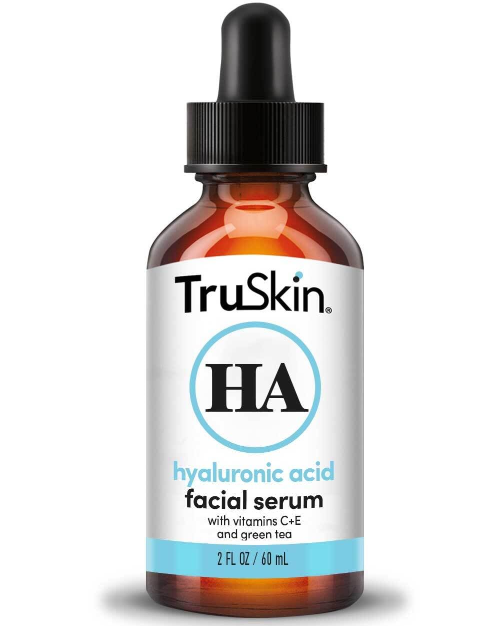TruSkin serum bottle closeup showing ultra hydration ready formula