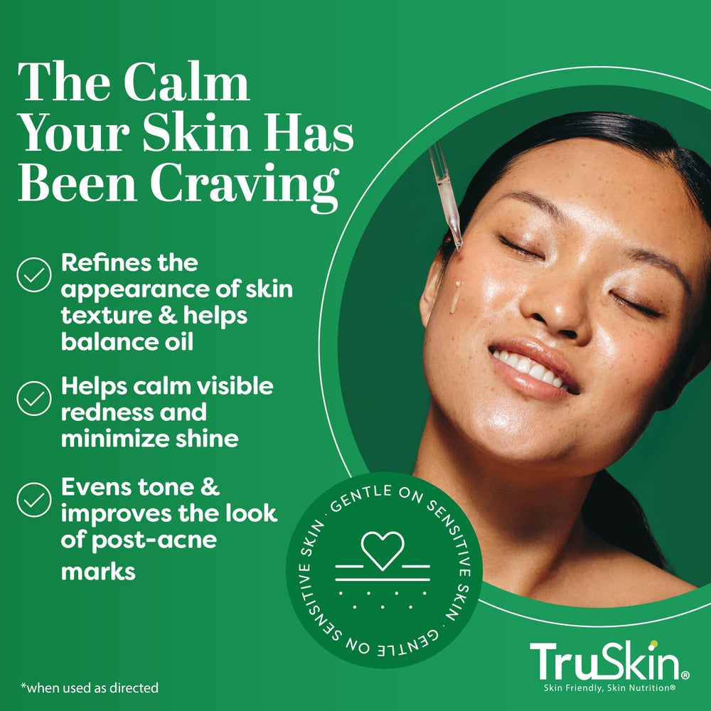 TruSkin serum texture closeup highlights lightweight, quick-absorbing formula