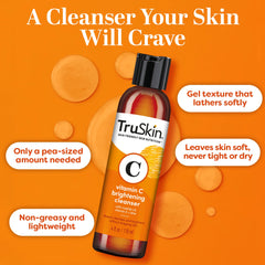 TruSkin Vitamin C Cleanser applying a dime-sized amount on face.