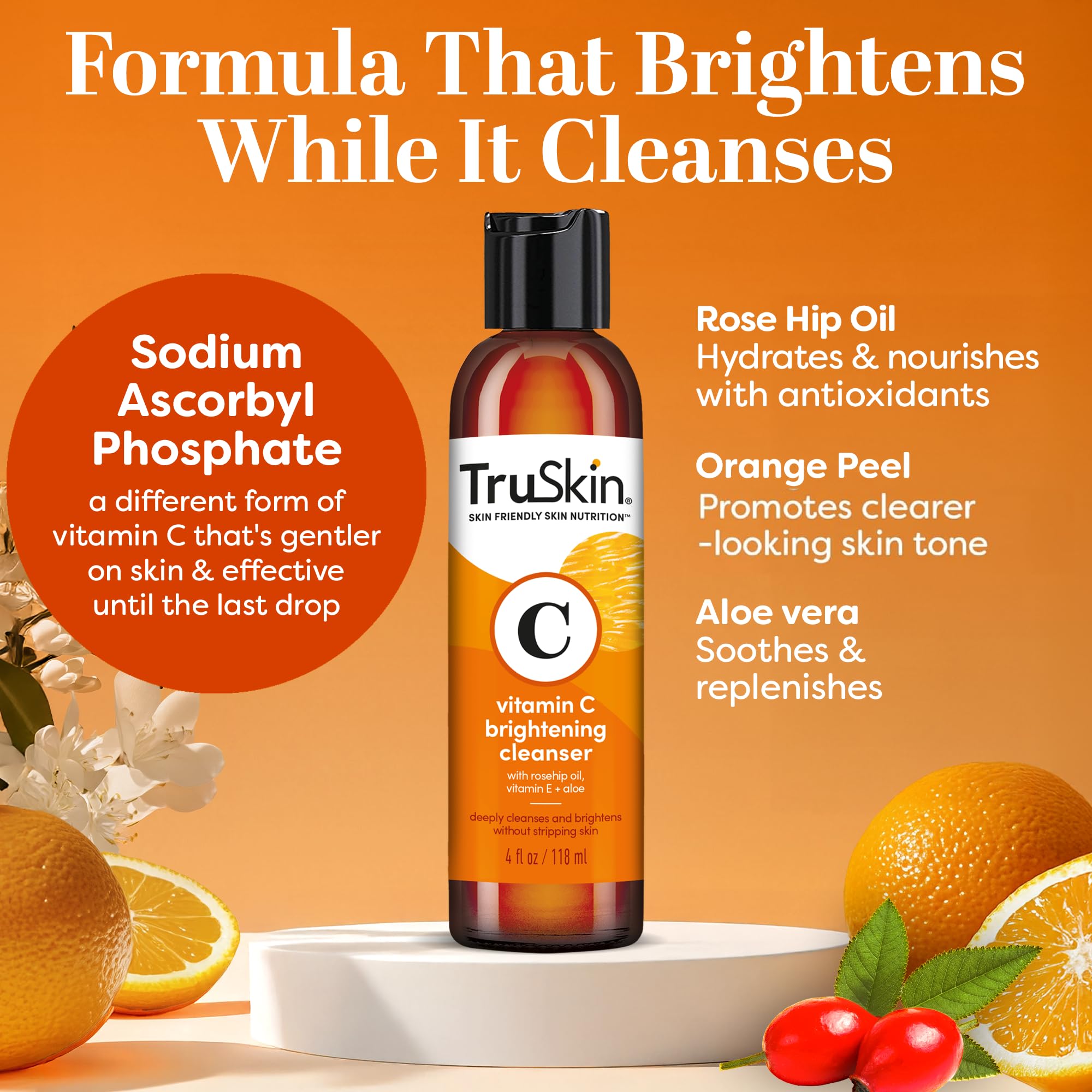 TruSkin Vitamin C Cleanser foam lather demonstrating gentle cleansing.