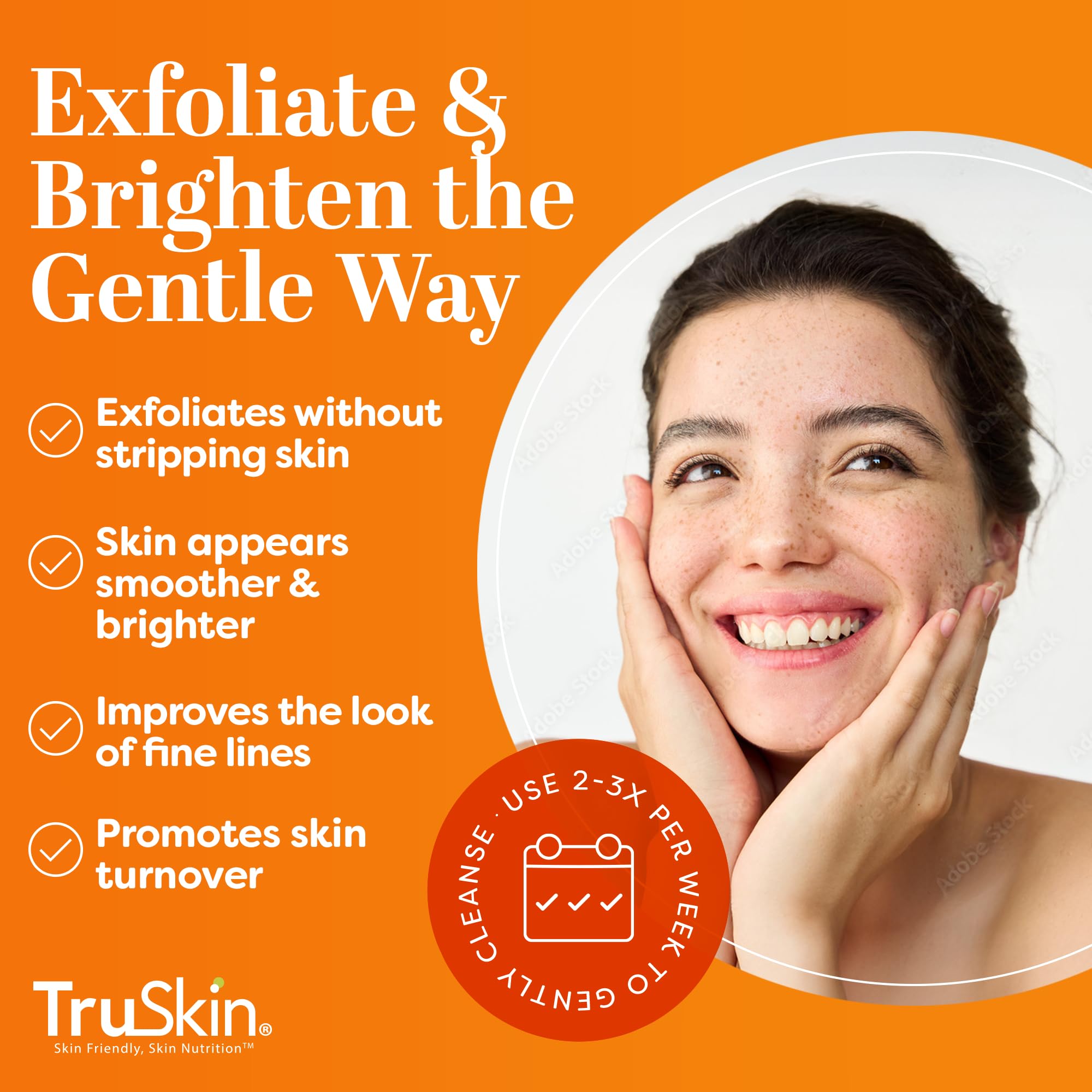 TruSkin Vitamin C Gentle Face Scrub applied-massage demonstrates circular motion for refreshed skin
