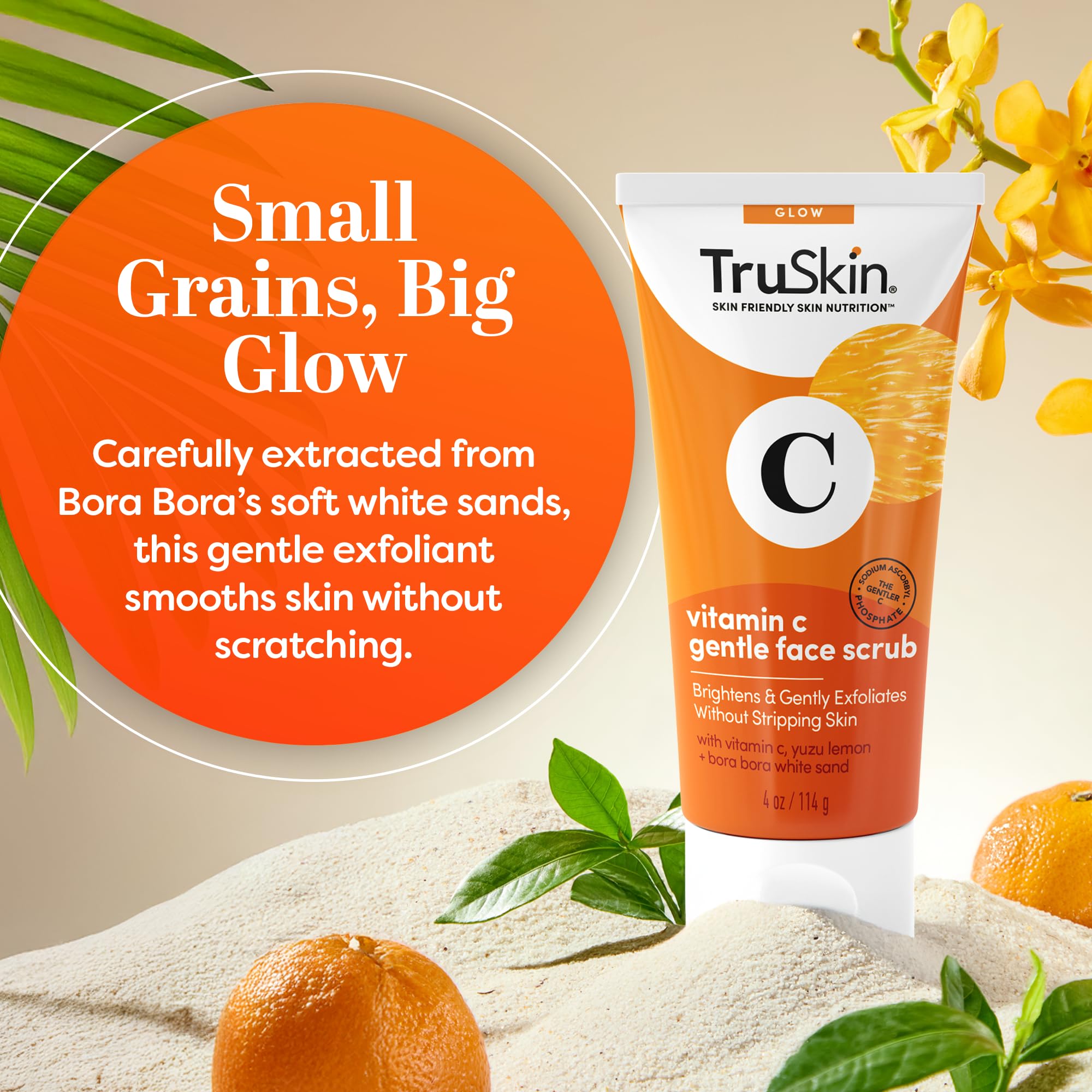TruSkin Vitamin C Gentle Face Scrub Bora Bora white sand texture shows delicate buffing action