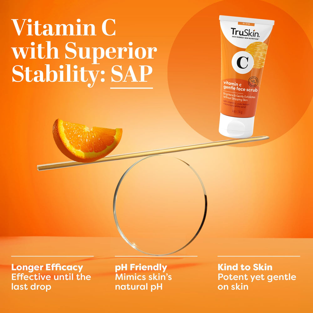 TruSkin Vitamin C Gentle Face Scrub ingredients-closeup showcases botanicals for healthier-looking skin