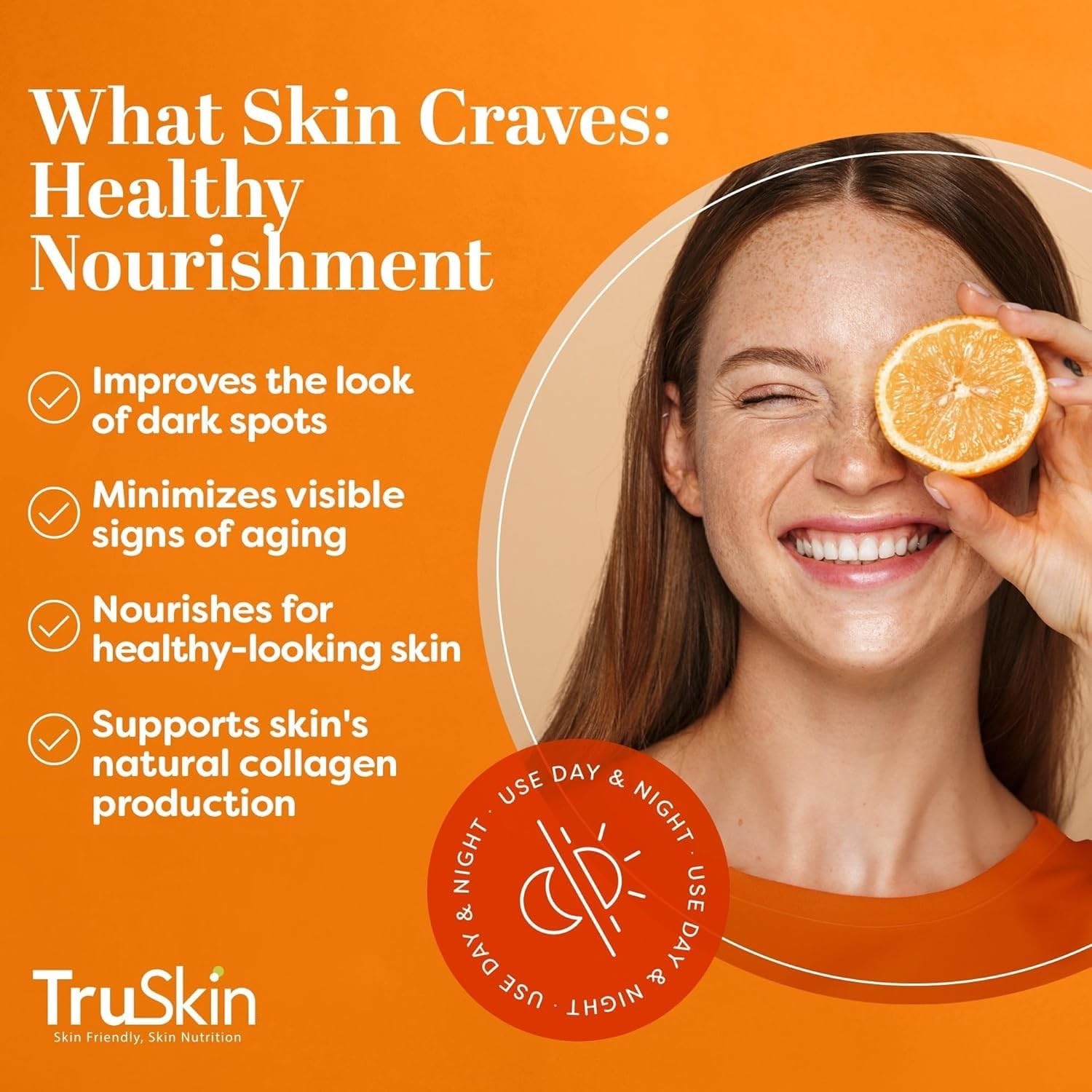 TruSkin Vitamin C Serum applied on face showing even tone and radiance